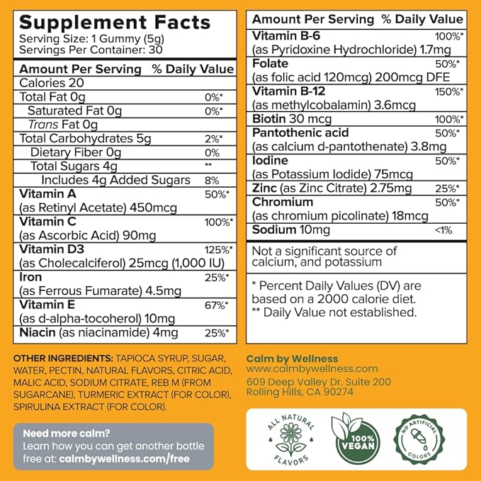 Multivitamin Gummies - All Natural Vegan Adult Multivitamin Gummy - Packed with Antioxidant Vitamins C & E, B12, B6, Folic Acid, Pantothenic Acid - Essential for Overall Health