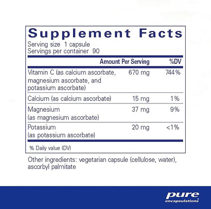 Pure Encapsulations Buffered Ascorbic Acid Capsules | Vitamin C for Sensitive Individuals* | 90 Capsules