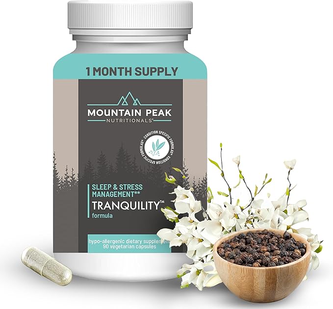 Mountain Peak Nutritionals Tranquility Formula - Supports Brain Health, Sleep & Stress Management - Vitamin B6, Vitamin B12 and Adaptogens - Hypoallergenic Dietary Supplement (90 Vegetarian Capsules)