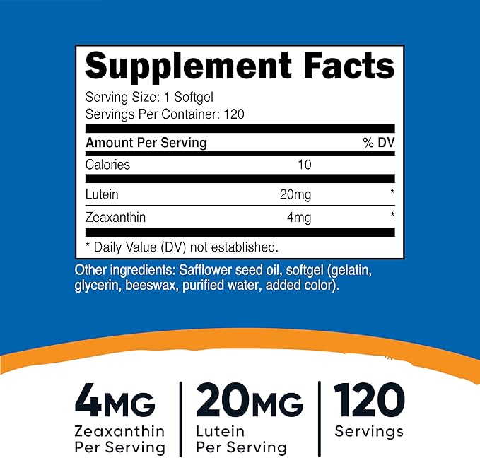 Nutricost Zeaxanthin with Lutein 20mg, 120 Softgels - Potent, Non-GMO, Gluten Free