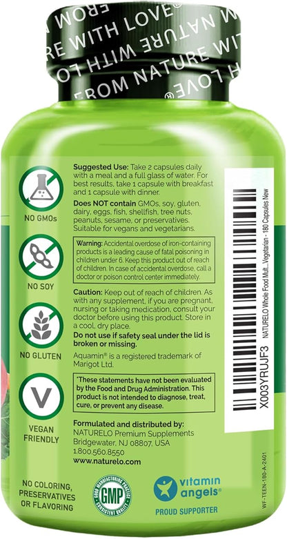 NATURELO Teen Multivitamin - Whole Food Multivitamin - with Minerals for Teenage Boys & Girls - Supplement for Active Kids - Non-GMO - Vegan & Vegetarian - 180 Capsules
