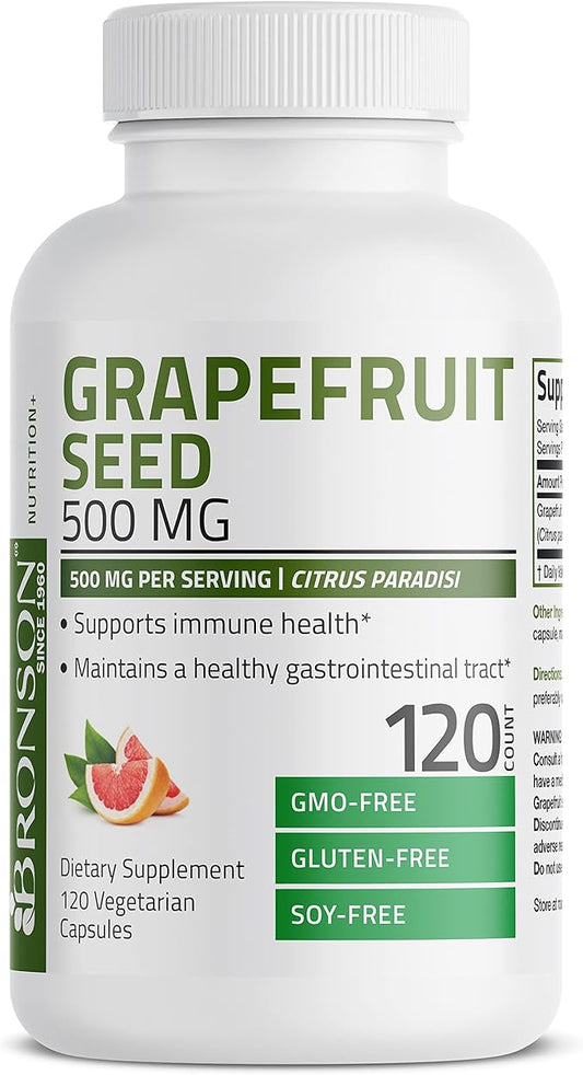 Bronson Grapefruit Seed Extract 500 MG per Serving Citrus Paradisi Supports Immune Health & Helps Maintain a Healthy Gastrointestinal Tract - Non-GMO, 120 Vegetarian Capsules