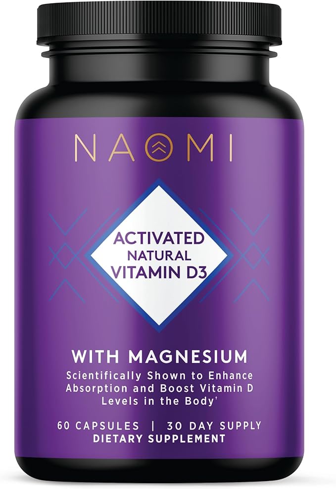 NAOMI Activated Vitamin D3 5000 IU (125 mcg) Supplement with Magnesium for Strong Bones, Teeth, Muscle, Immune and Mood Support, Non-GMO, Gluten Free, 60 Veggie Caps, 30 Day Supply