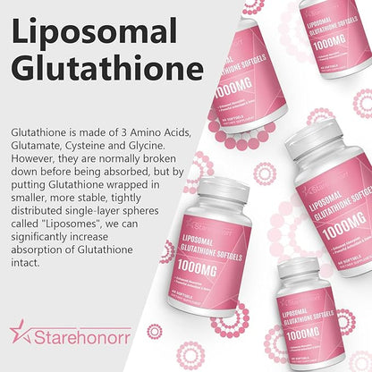 Liposomal Glutathione Softgels 1500MG, Reduced Glutathione Supplement with Vitamin C, Better Absorption, Non-GMO Powerful Antioxidant for Healthy Aging, Detox, Immune Health,120 Softgels