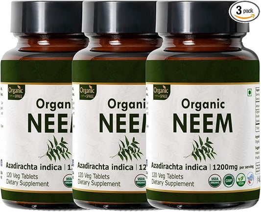 NEEM 120 Tablets | Azadirachta Indica (Neem) | USDA Organic Certified | Healthy Skin and Detox | Organic and Natural 120tab - Pack of 3