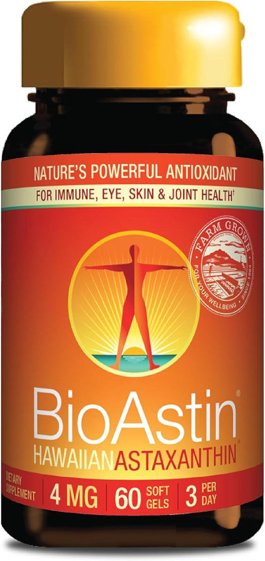 Nutrex Hawaii BioAstin Hawaiian Astaxanthin - 4mg, 60 Softgels - Farm-Direct Premium Antioxidant Supplement to Support Eye, Skin, Joint & Immune System Health - Non-GMO & Gluten-Free