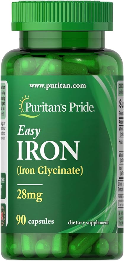 Puritan's Pride Easy Iron 28 mg (Iron Glycinate)-90 Capsules