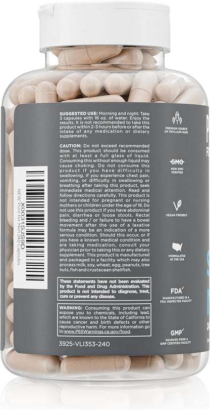 Pure for Men Original Cleanliness Stay Ready Fiber Supplement | Helps Promote Digestive Regularity | Psyllium Husk, Aloe Vera, Chia Seeds, Flaxseeds | Proprietary Formula | 60 Vegan Capsules