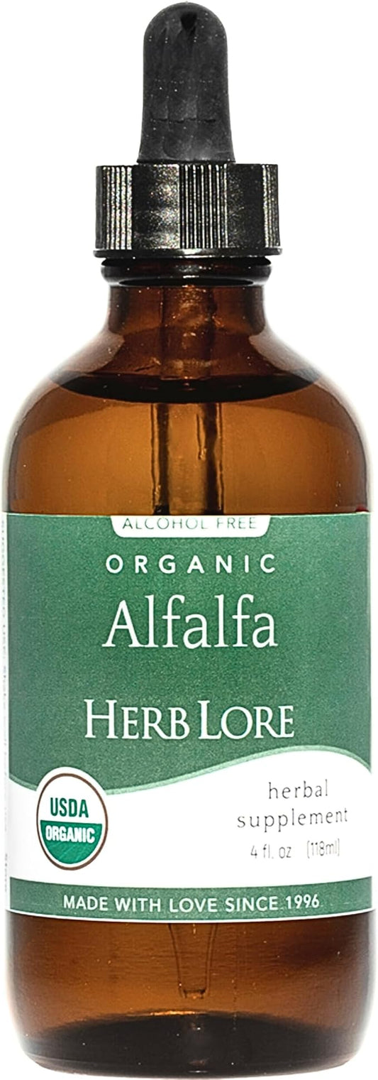 Herb Lore Organic Alfalfa Leaf Tincture – Alcohol Free Liquid Herbal Support Supplement Drops for Pregnancy, Lactation & Overall Wellness (4 fl oz)