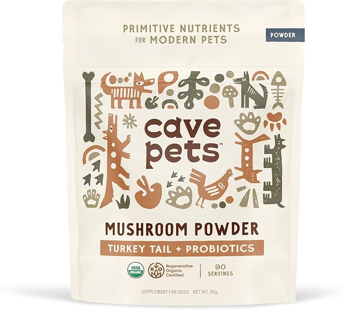 Super Blend Powder, Mushroom Mycelium and Dog Probiotic Supplement for Brain and Digestive Health, Turkey Tail & Probiotics, 90 Servings