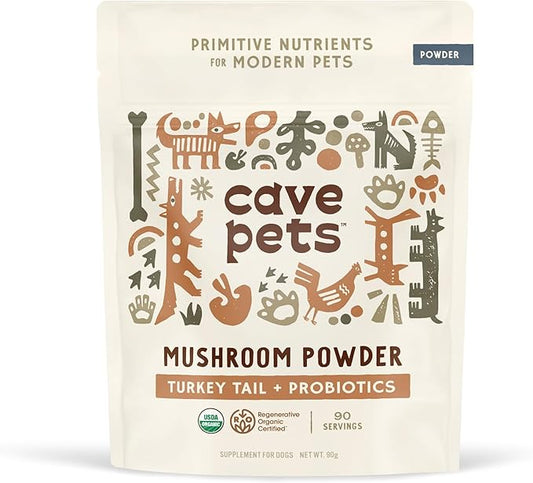 Super Blend Powder, Mushroom Mycelium and Dog Probiotic Supplement for Brain and Digestive Health, Turkey Tail & Probiotics, 90 Servings