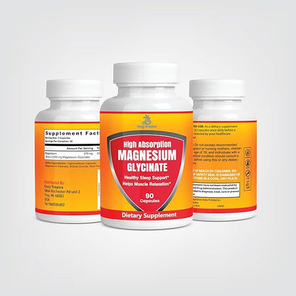 Pure Magnesium Glycinate Supplement - High Absorption, Vegan, Non-GMO Capsules for Stress Relief, Muscle, Nerve & Sleep Support, Energy Boost, Bone Health - Easy-to-Swallow - 90 Capsules