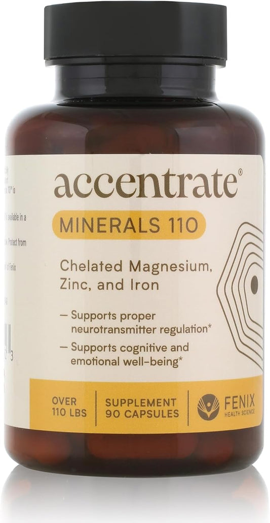 Accentrate Minerals 110 - Brain Ready Nutrition for Teens and Adults – Chelated Magnesium, Zinc, Iron – Mental Wellness Mineral Supplement for Focus, Mood & Brain Support – 90 Capsules