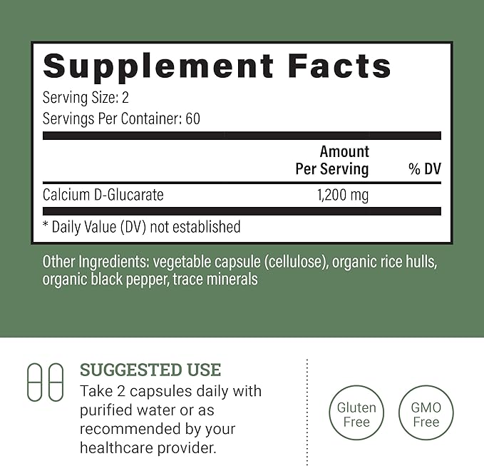 Earth Harmony Calcium D-Glucarate 1200mg - Advanced Detoxification Support & Double The Strength of Calcium D Glucarate 500mg - 120 Capsules (2-Month Supply)