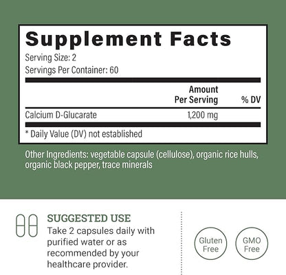 Earth Harmony Calcium D-Glucarate 1200mg - Advanced Detoxification Support & Double The Strength of Calcium D Glucarate 500mg - 120 Capsules (2-Month Supply)