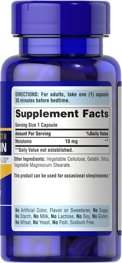 Puritan's Pride Premium Super Strength Melatonin 10mg Sleep Aid, Dietary Supplement for Sound, Restful, & Longer Sleep Support, 4 Month Supply, 120 Rapid Release Capsules, 2 Pack (Packaging May Vary)