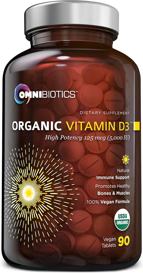 Organic Vitamin D3 Supplement 5000 IU - 100% Vegan High-Potency Vitamin D Supplement for Immune Support, Bone Strength, Energy, and Muscle Health. Non-GMO, Gluten Free - 90 Vegan Tablets