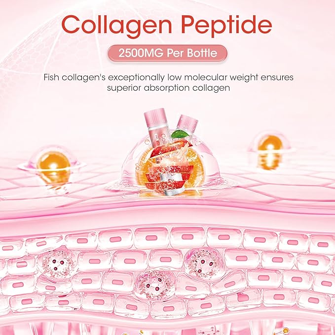 Liquid Collagen Peptides, 2500mg Verisol Bioactive Collagen Peptides, Biotin, Hair, Skin, Nail Supplement for Women and Men