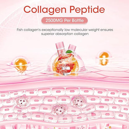 Liquid Collagen Peptides, 2500mg Verisol Bioactive Collagen Peptides, Biotin, Hair, Skin, Nail Supplement for Women and Men