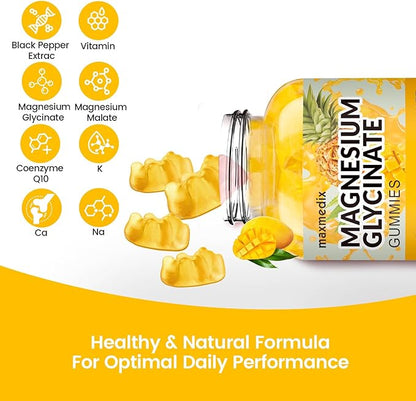 Magnesium Gummies 1000mg -Magnesium Glycinate Supplement and Magnesium L-Threonate Gummy,Sugar Free Magnesium Potassium Supplement for Calm Mood, Muscle, Bone & Sleep Support 90 MangoPineapple Gummies