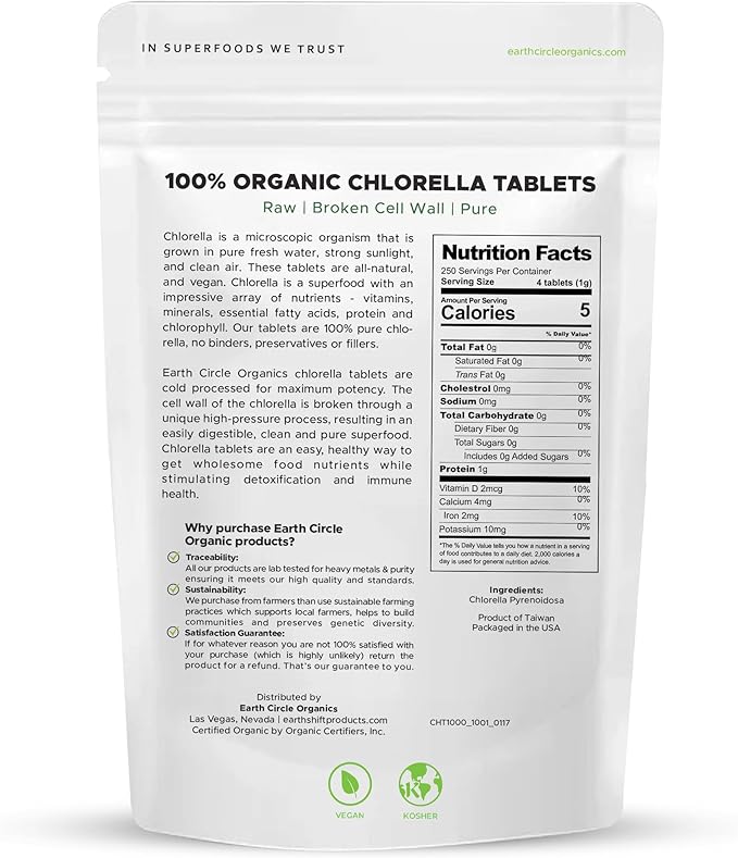 Earth Circle Foods Chlorella Tablets, 1000 Count