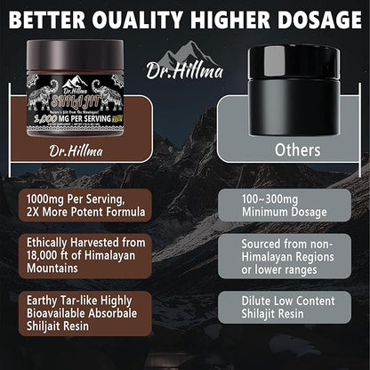 Shilajit Pure Himalayan Organic1000 MG Pure Shilajit Natural Resin Gold Grade Shilajit Resin with 85+ Plant-Derived Trace Minerals and Fulvic Acid, Energy & Immune Suport for Men and Women(50 Grams)