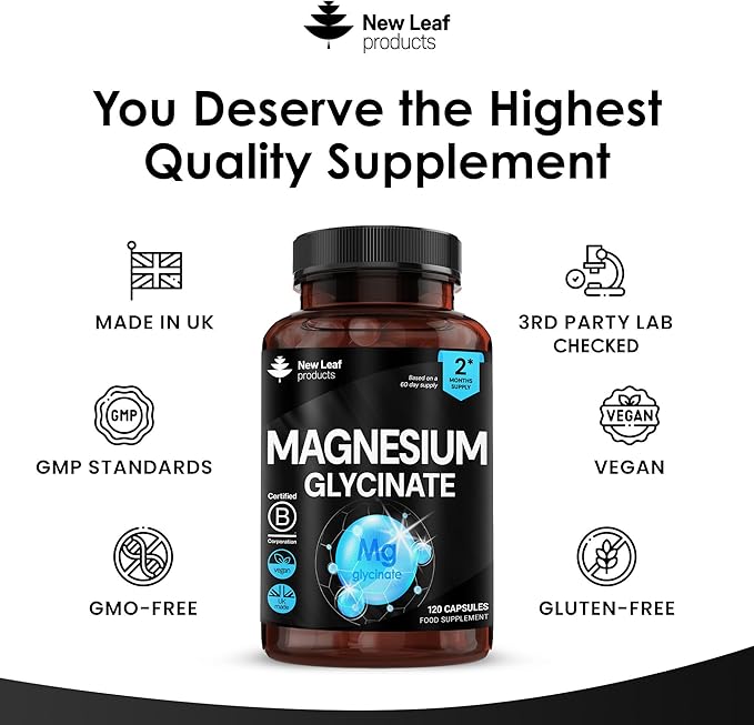 Magnesium Glycinate Supplements - 180 High Strength Capsules - 1040mg of Magnesium Providing 208mg Elemental Magnesium Per Serving - Pure Active Ingredient - UK Manufactured