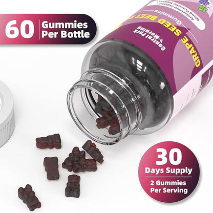 Grape Seed Sugar Beet Energy Gummies, Nitric Oxide and Blood Pressure Support, Grape Seed Extract & Non-GMO Beet Root Gummies, Grape Flavor