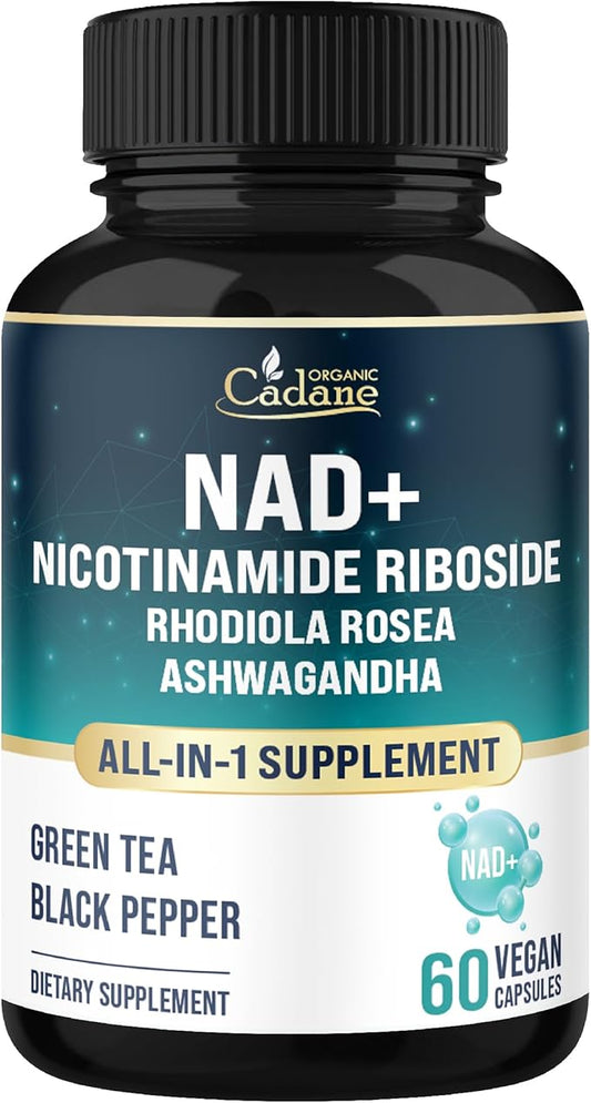 Organic Cadane Nicotinamide Riboside Supplement | with Rhodiola Rosea, Ashwagandha, Green Tea & More | Cellular Health & Vitality Support | Vegan, Non-GMO – 60 Capsules
