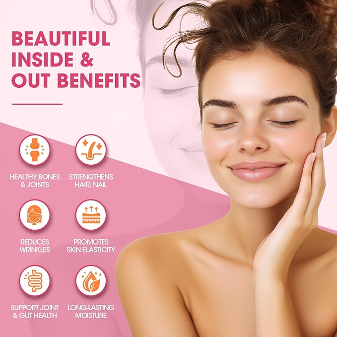 Collagen Peptides Drink, Collagen Peptides Liquid Drink with Coenzyme Q10, Hyaluronic Acid, Biotin & Vitamin C, Vitamin E, Collagen for Women Support Revitalize Skin Elasticity - Apple Flavor