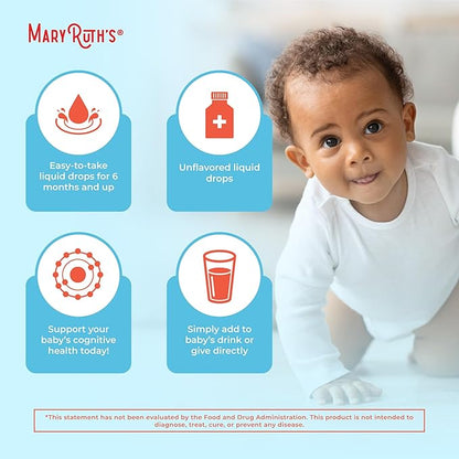 MaryRuth Organics Infant and Toddler Omega-3 Liquid Drops by | 200mg DHA and 2mg EPA Per Serving | Overall Wellness and Healthy Development | Unflavored | 1 Fl Oz