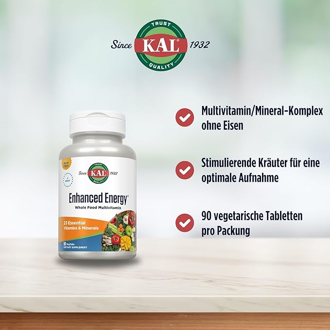 KAL Enhanced Energy Iron Free Tablets, 90 Count