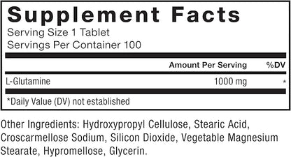 FORCE FACTOR L-Glutamine 1000mg Tablets, Glutamine for Muscle Recovery, Healthy Muscle Function, and Immunity, Vegan, Non-GMO, 100 Tablets