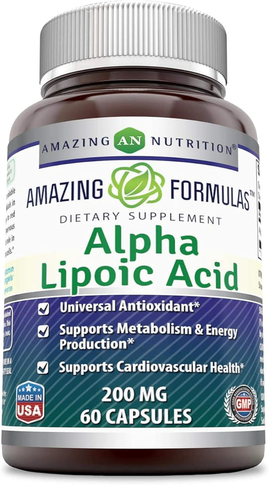 Amazing Formulas Alpha Lipoic Acid | 200 Mg Supplement | Capsules | Non-GMO | Gluten-Free | Made in USA (1 Pack, 60)