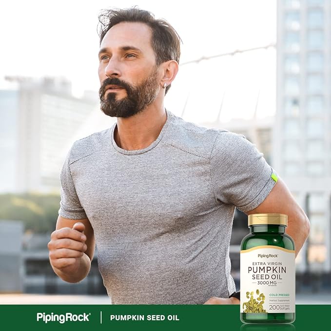 Piping Rock Pumpkin Seed Oil Softgel Capsules | 3000mg | 200 Count | Cold Pressed Herbal Supplement | Extra Virgin | Non-GMO, Gluten Free