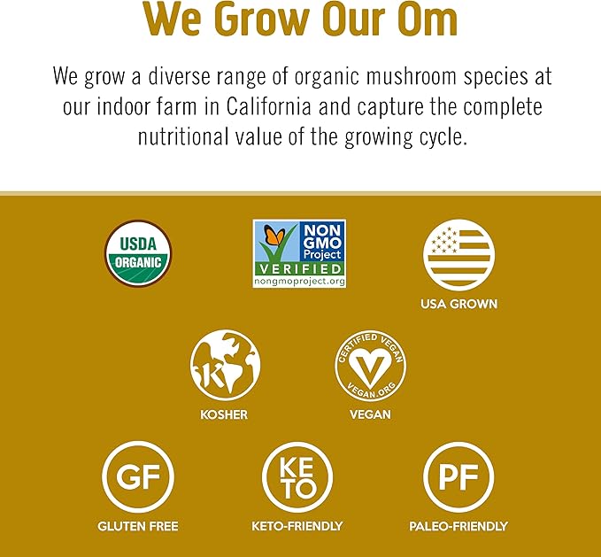 Om Mushroom Master Blend, Organic 10 Mushroom Complex & Adaptogens Powder, Reishi & Lions Mane - 6.2 oz