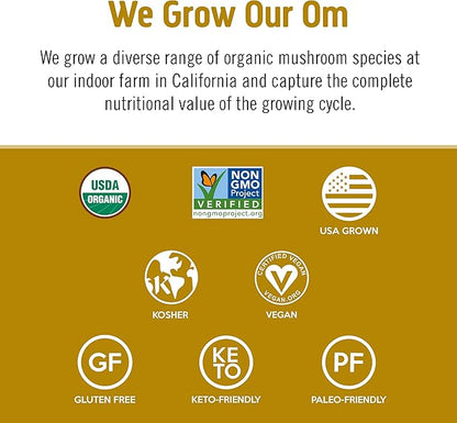 Om Mushroom Master Blend, Organic 10 Mushroom Complex & Adaptogens Powder, Reishi & Lions Mane - 6.2 oz