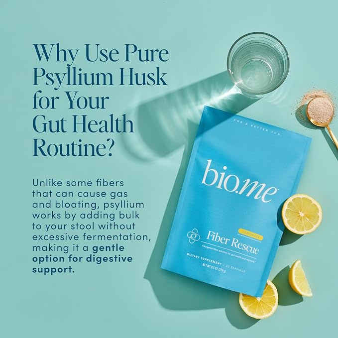 Fiber Rescue (6g Per Serving) - Psyllium Husk Powder for Digestive Health & Bloating Relief, Sugar Free Lemonade Prebiotic Soluble Fiber Powder, Non-GMO Fiber Supplement, Gluten Free - 30 Servings