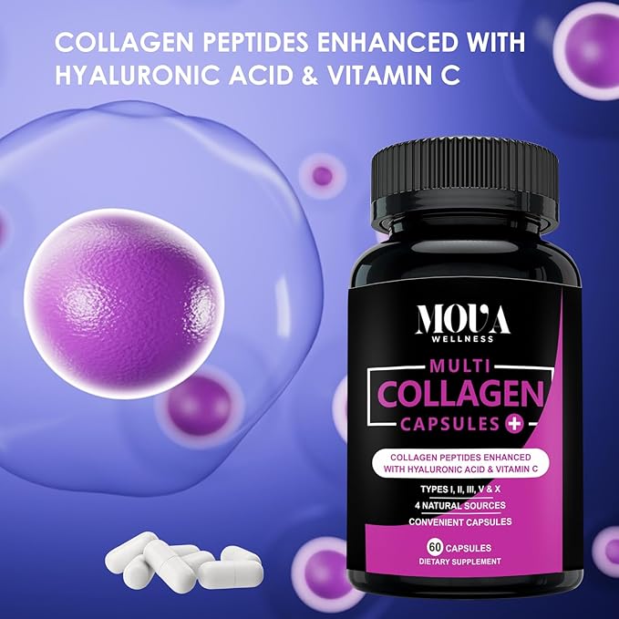 Multi Collagen Capsules with Vitamin C & Hyaluronic Acid - Types I, II, III, V & X - 60 Capsules