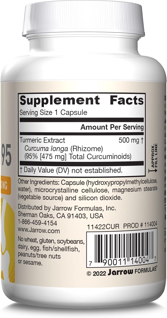 Jarrow Formulas Turmeric Curcumin Supplement - Curcumin 95, Turmeric Supplements, 500 mg for Antioxidant & Joint Support, 60 Capsules