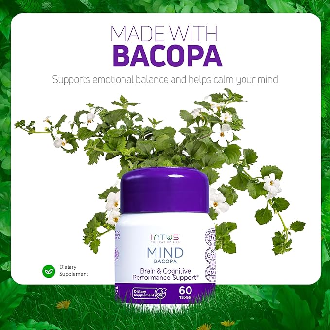 Intus Mind Bacopa – Ayurvedic Supplement with Brahmi Supports Cognitive Support & Mental Clarity – 60 Capsules