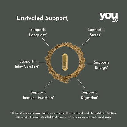 You2.0 Powerhouse Superfood with Seamoss, Shilajit, Ashwagandha, Berberine, Maca, Black Seed Oil, Turmeric, Vitamin C, D, B12, K2 - Moringa, Apple Cider, Made in USA for Overall Health & Immunity