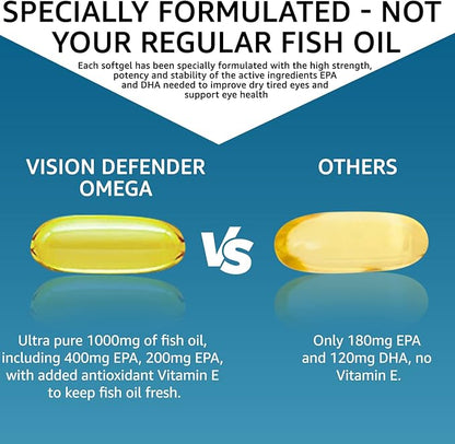 Vision Defender BP and Vision Defender Omega Eye Care Bundle – Eye Supplements to Support Eye Health with Bilberry, Pine Bark, Omega-3 Fish Oil (EPA, DHA), Vitamin E. Made in UK by Eye Specialists