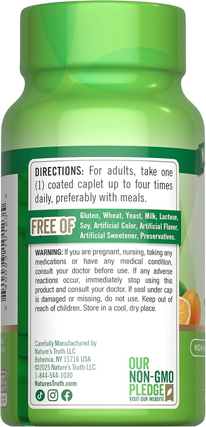 Nature's Truth Vitamin C with Rose Hips and Bioflavonoids | 500mg | 100 Caplets | Vegan, Non-GMO & Gluten Free
