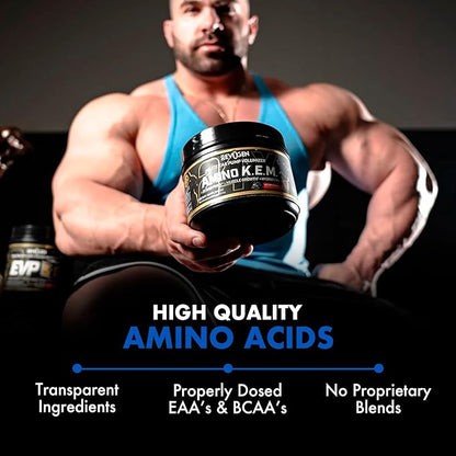 Evogen Amino K.E.M. - EAA & BCAA Powder Pump Volumizer | BCAAs Amino Acids Supplement for Blood Flow, Muscle Growth, & Hydration | Victory Punch | 30 Servings