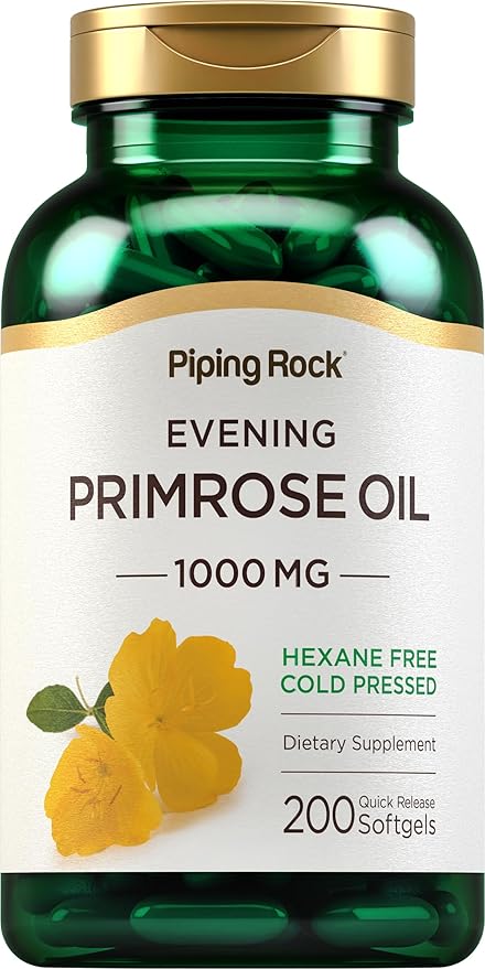 Piping Rock Evening Primrose Oil Capsules 1000mg | 200 Softgels | Cold Pressed Supplement | Non-GMO, Gluten Free