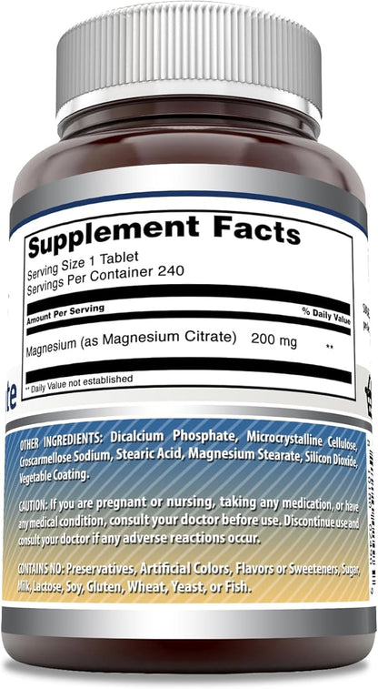 Amazing Formulas Magnesium Citrate | 200 Mg Tablets | Mineral Supplement | Non-GMO | Gluten Free | Made in USA (1 Pack, 240 Count)