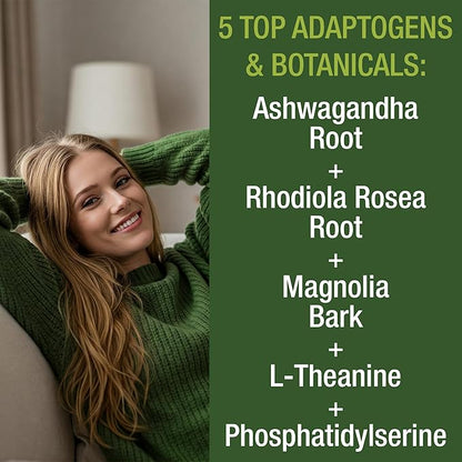 5-in-1 Cortisol Supplement for Women & Men. Lower High Cortisol with Ashwagandha, Rhodiola Rosea, L-Theanine, Phosphatidylserine, Magnolia Bark. Calm Relaxation, Balanced Energy, Vegan Supplements