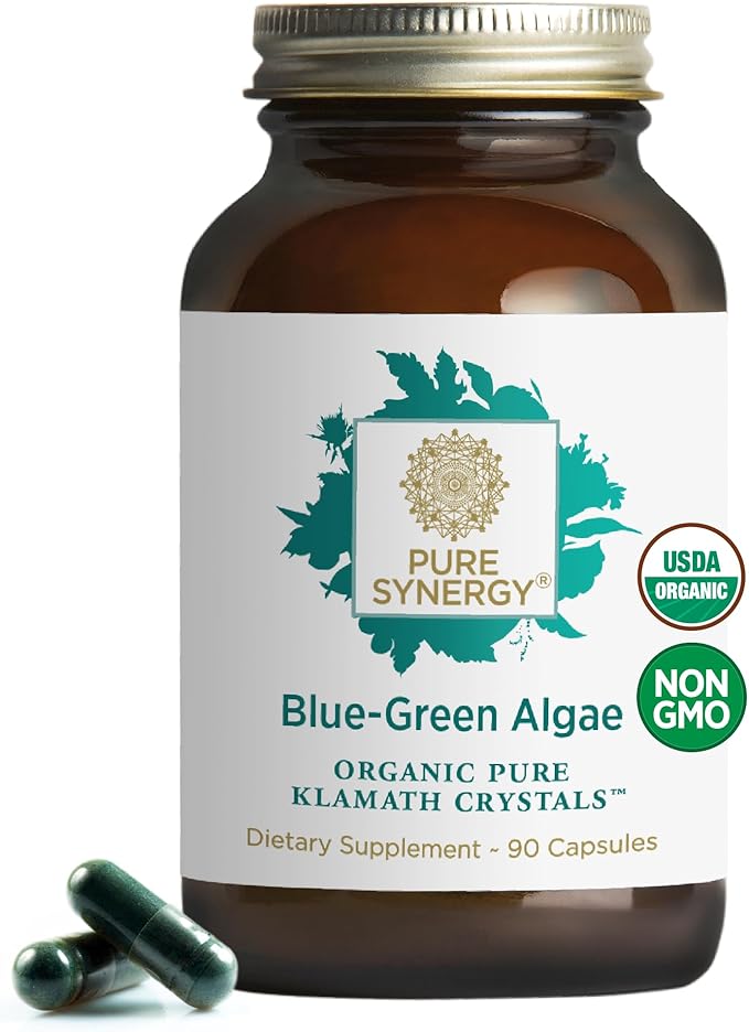 PURE SYNERGY Blue-Green Algae Capsules | Superfood with Chlorophyll | Organic Superfood Supplement from AFA Blue Green Algae | Supports Energy, Mental Clarity, and Detoxification (90 Capsules)