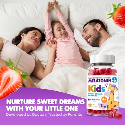 DR. MORITZ Melatonin Gummies for Kids and Adults Childrens Gummy with Strawberry Flavor - Chewable 1mg Melatonin Gummies for Teens – Melatonin for Kids (60 Count)